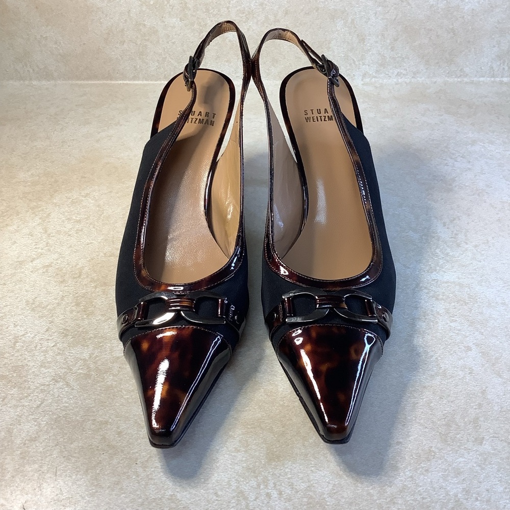Stuart Weitzman Tortoise Shell Kitten-Heel Slingback Pumps Shell Size 8.5